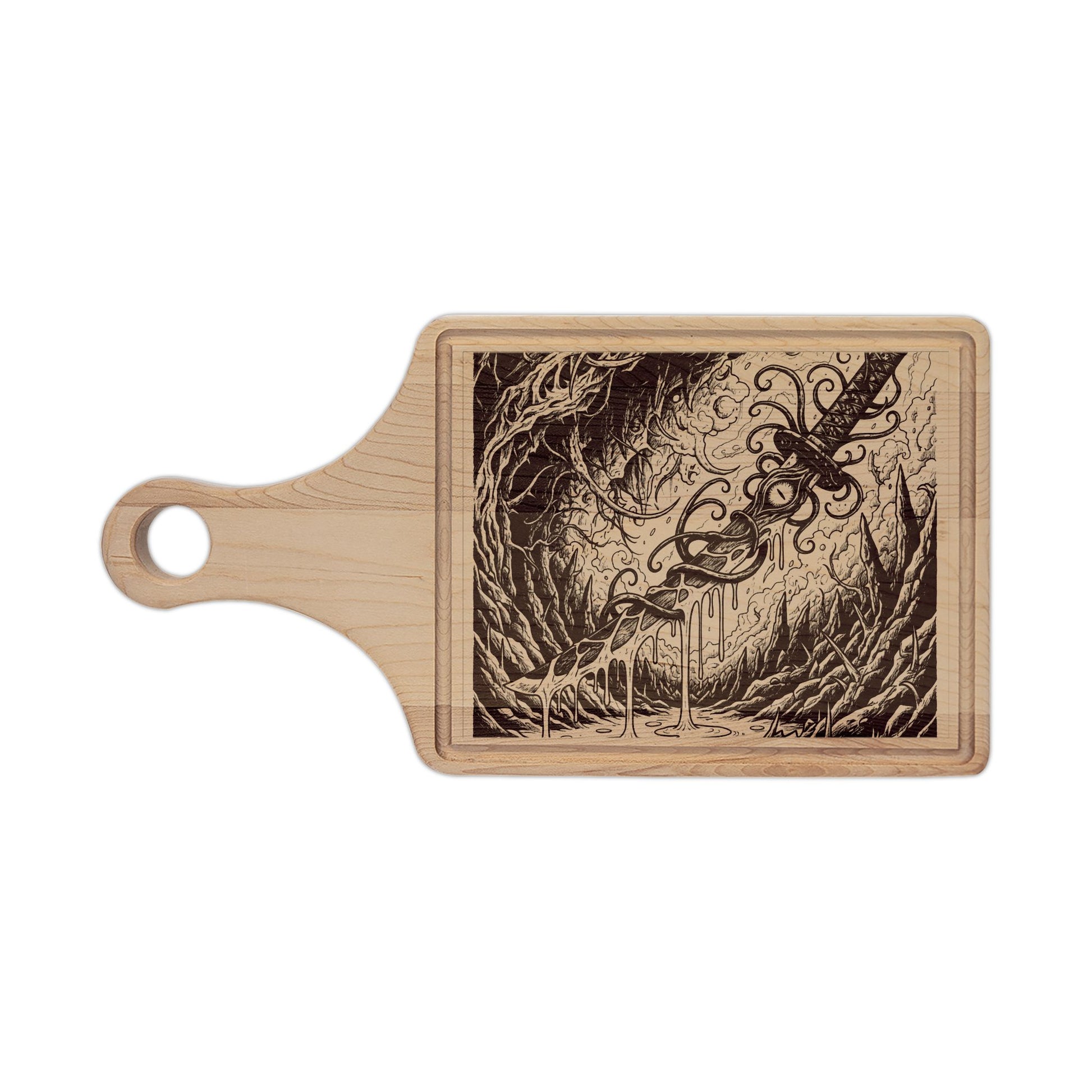 Anomalous Engraved Gothic Dagger Cutting Board — Dark Art Kitchen Decor