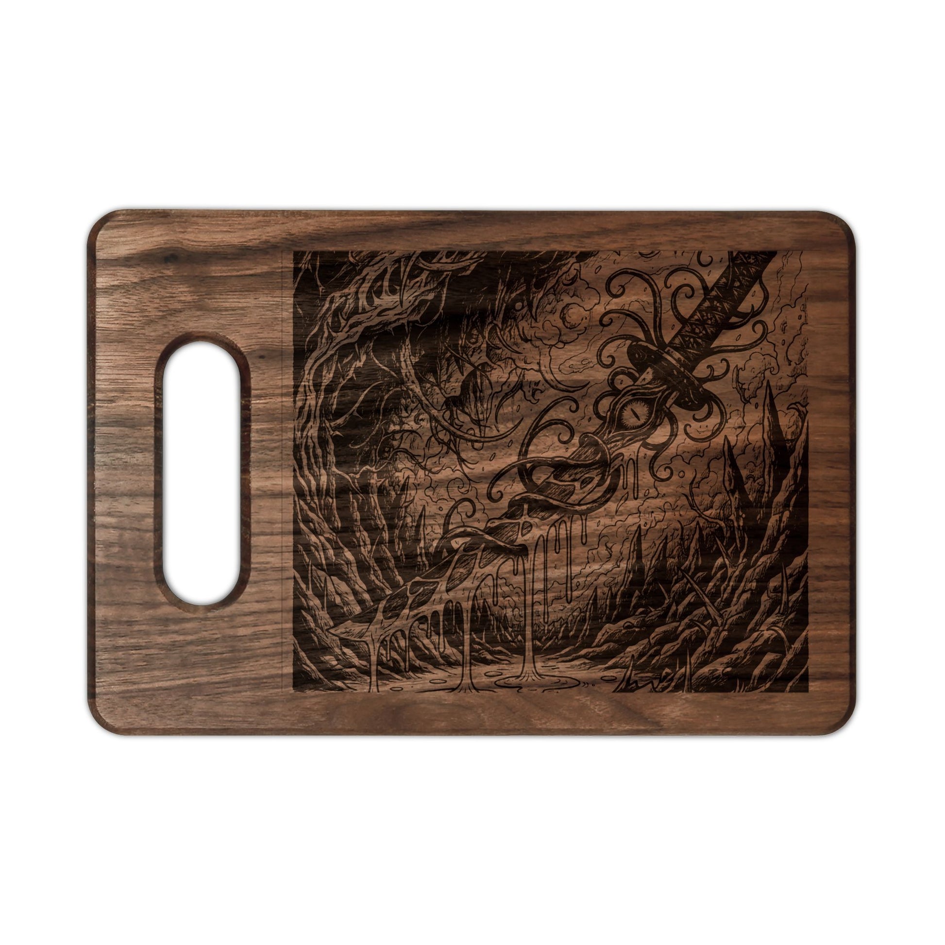Anomalous Engraved Gothic Dagger Cutting Board — Dark Art Kitchen Decor