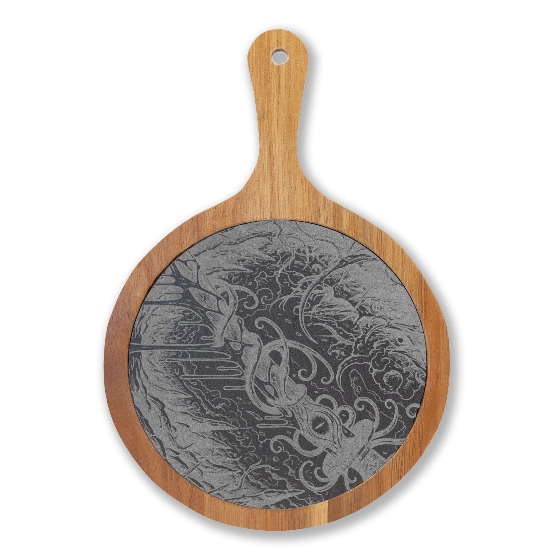 Anomalous Engraved Bamboo Charcuterie Board with Slate Insert & Cheese Tools — Personalized Party Serving Platter