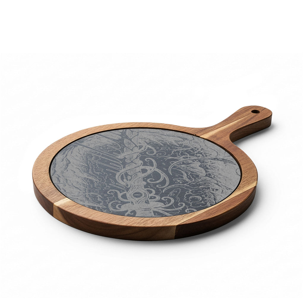 Anomalous Engraved Bamboo Charcuterie Board with Slate Insert & Cheese Tools — Personalized Party Serving Platter