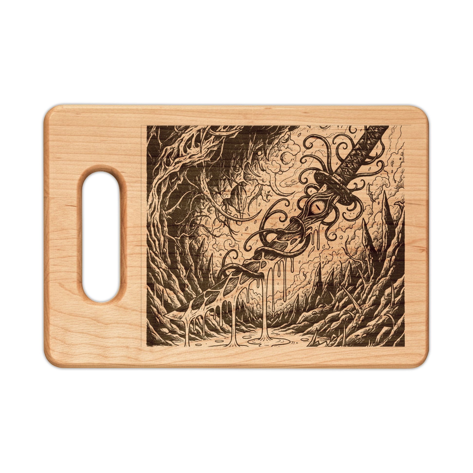 Anomalous Engraved Gothic Dagger Cutting Board — Dark Art Kitchen Decor