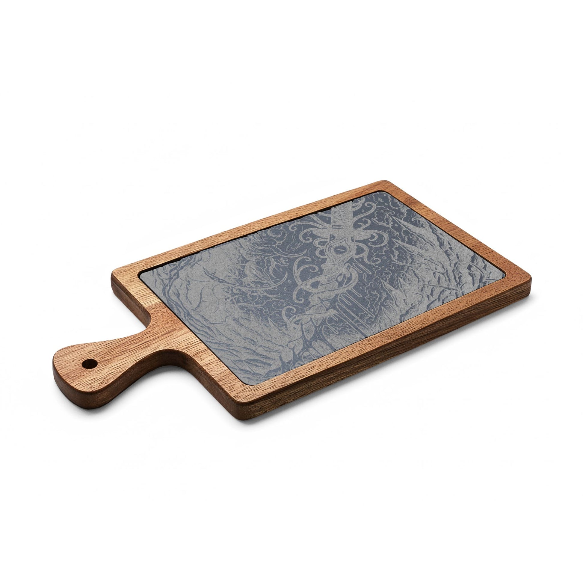 Anomalous Engraved Bamboo Charcuterie Board with Slate Insert & Cheese Tools — Personalized Party Serving Platter